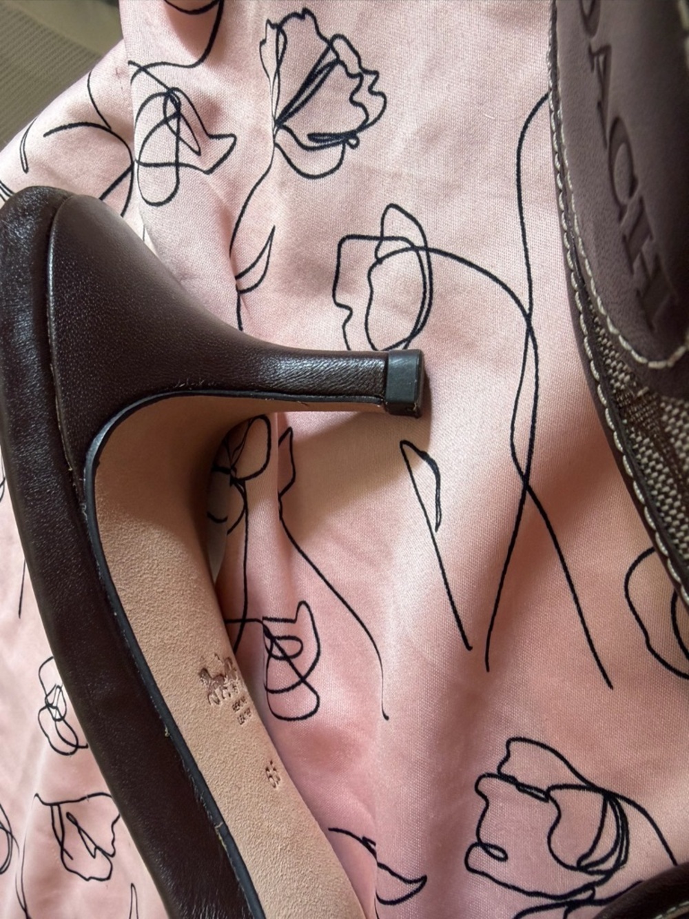 Coach Brown Logo-Print Heeled Slide with Gold Buckle - Picture 5 of 9